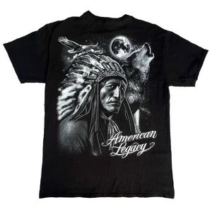 Vintage American Legacy Native American Aztec Wolf Graphic Nature Black T-shirt